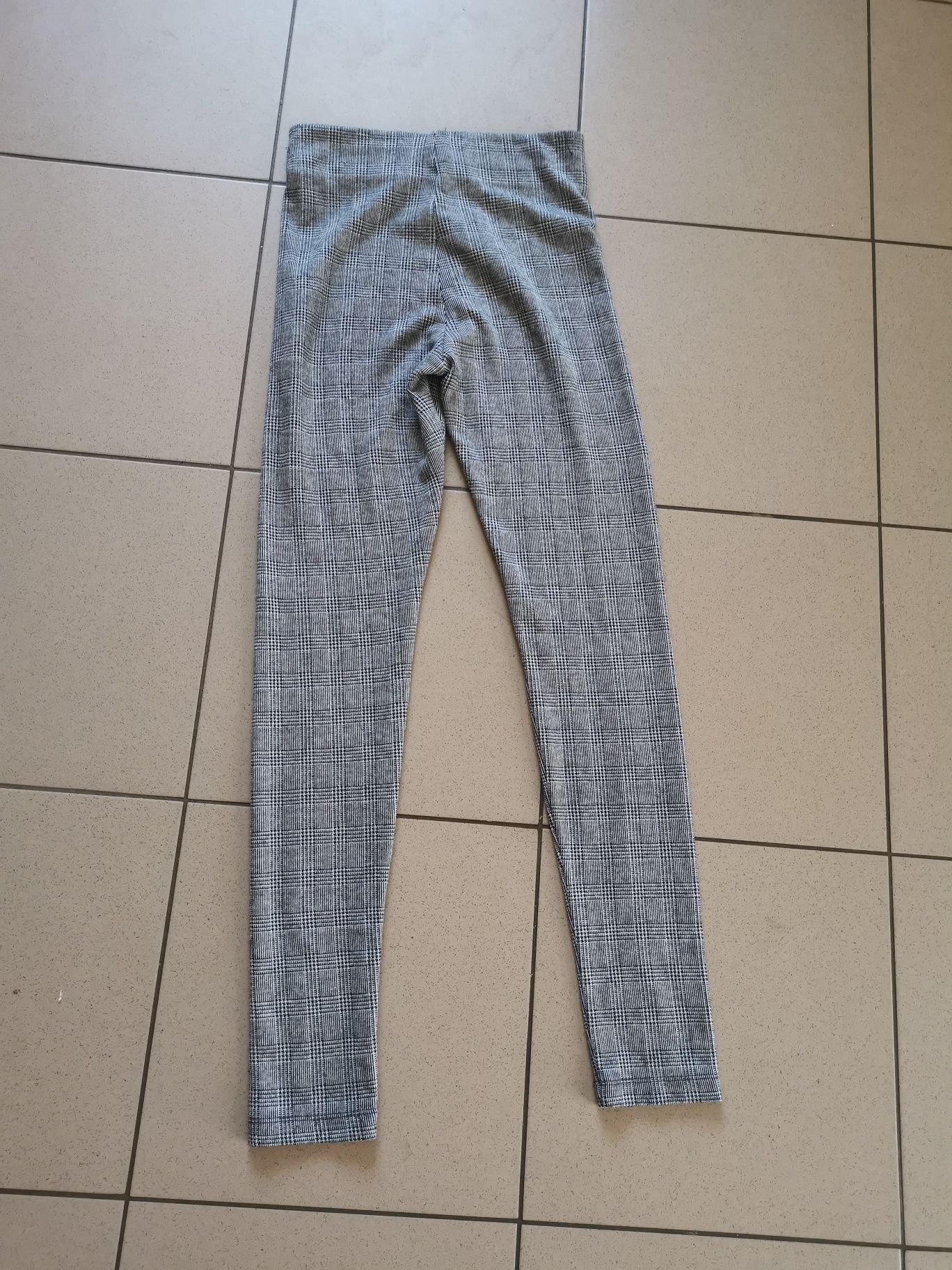 Obcisłe eleganckie legginsy damskie Zara kratka pepitka wysoki stan