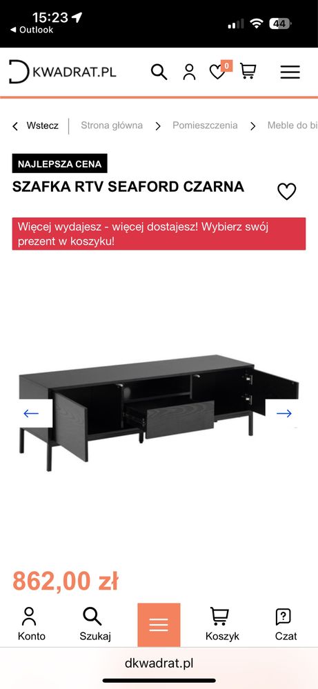 Szafka RTV Actona Seaford czarna Dkwadrat.pl 140x45x40 metal mdf