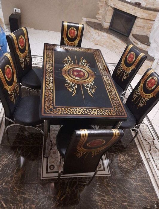 Розкладний кухонний скляний обідній стіл та стільці Обеденный стол