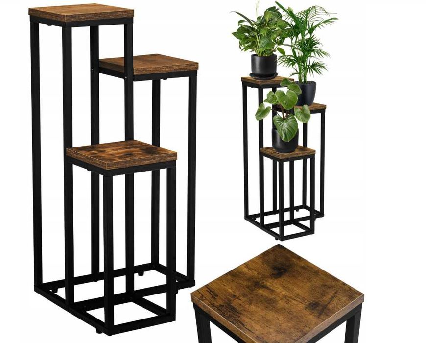 Kwietnik metalowy LOFT 3 Poziomy stojak na kwiaty w stylu rustykalnym