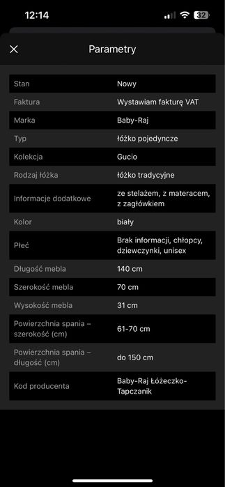 Łóżko dziecięce z materacem