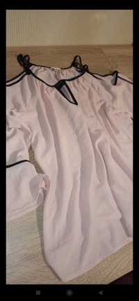 Bluzka damska elegancka koszula r. L/XL pudrowy róż wstawki