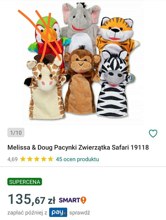 Pacynki mellisa doug idealny stan safari słoń zebra małpka