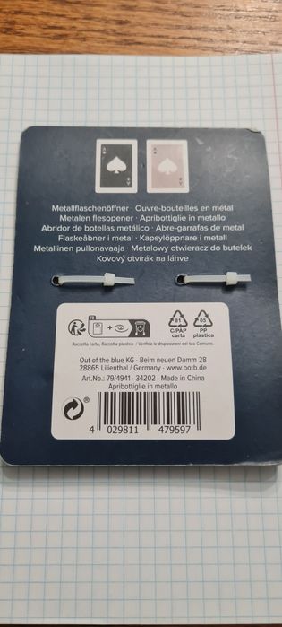 Karta AS pik otwieracz metalowy czarny