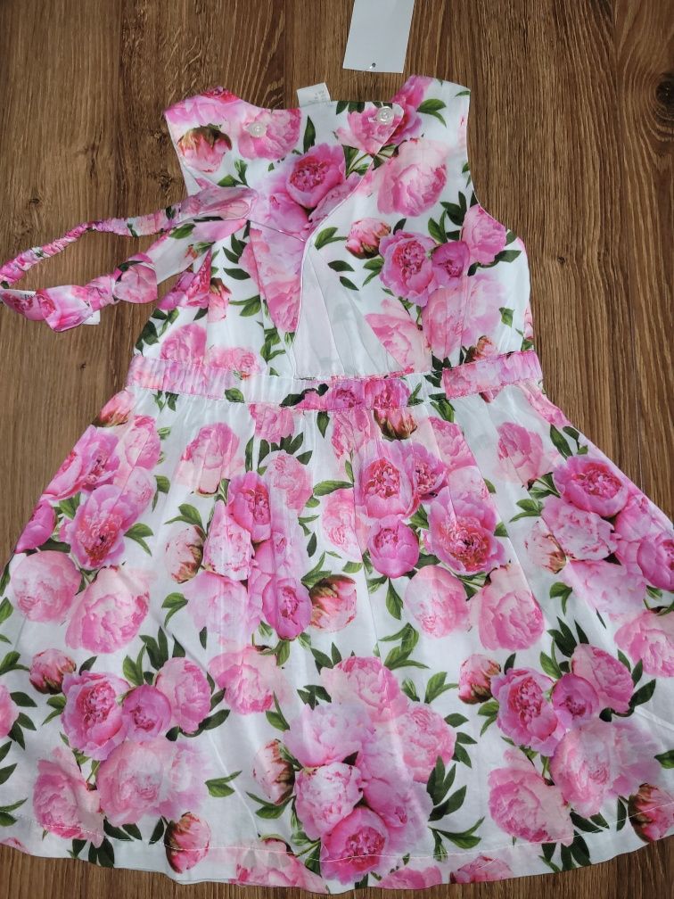 Śliczna NOWA sukienka H&M 98 + opaska bawełna róże