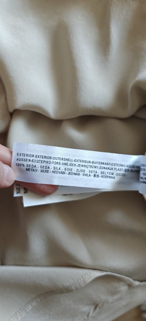 Sukienka jedwabna Massimo Dutti jedwab 100% kremowa mini koronkowa L