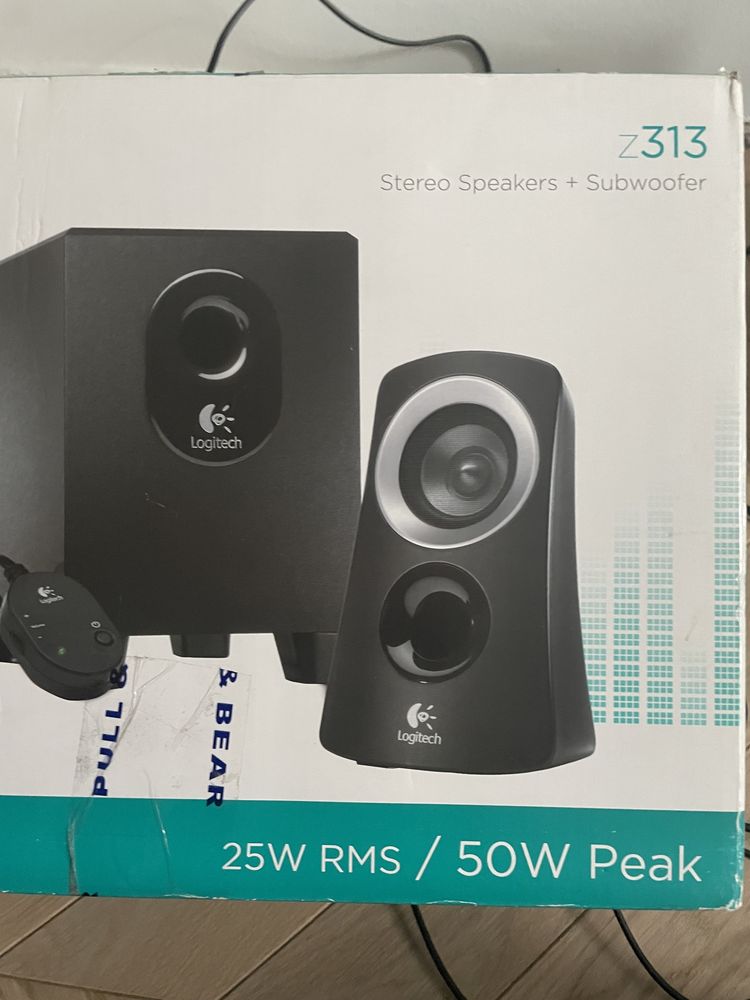 Głośnik subwoofer Logitech z313 z opakowaniem i dokumentami