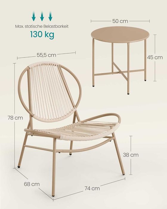 Zestaw mebli balkonowych ze stołem 2 krzesła na patio Ogród Balkon