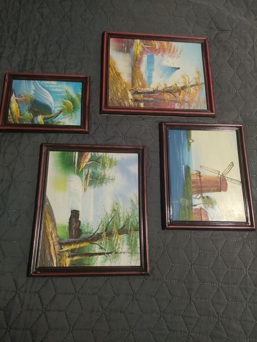"Pejzaże"-piękny komplet obrazków olejnych na płytach!