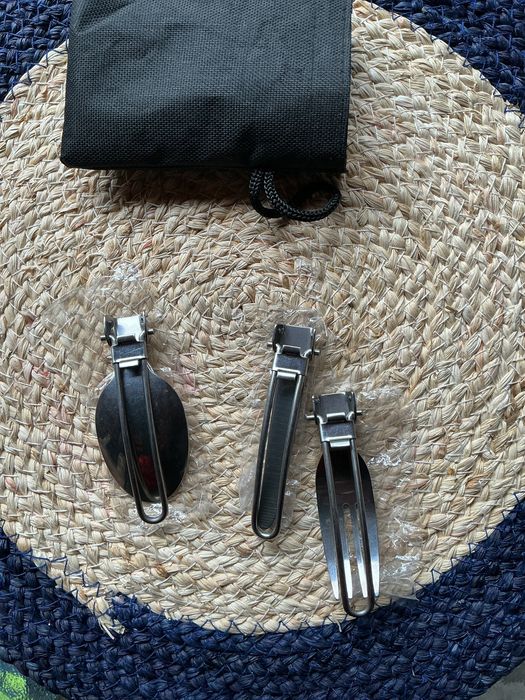 Столовий набір 3шт виделка ложка ніж розкладний походний нержавійка