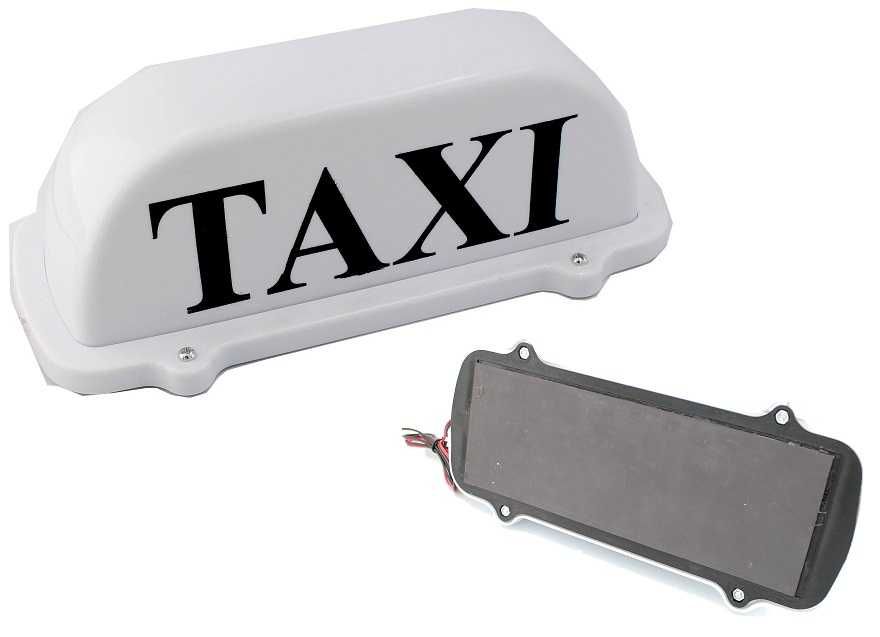 KOGUT TAXI lampa LED BIAŁY z napisem śruby MAŁA