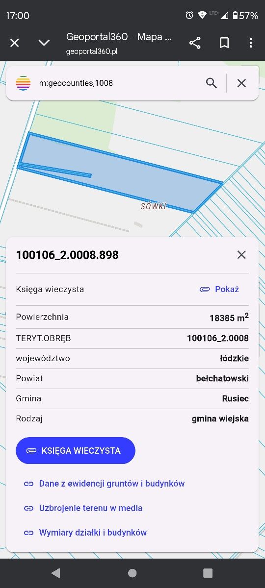 Ziemia rolna , łąka. Sówki gm.Rusiec. 1.8 ha lub 2.3 ha.