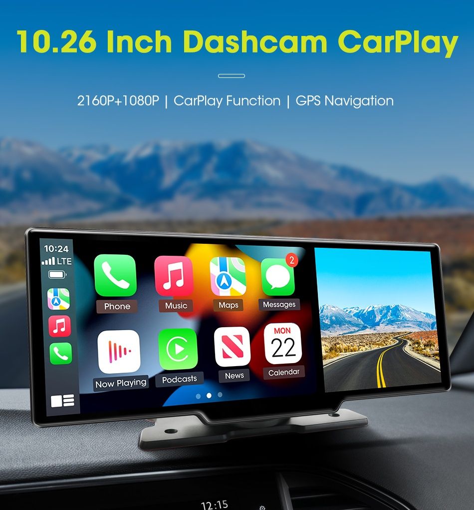 Автомагнитола Видеорегистратор с CarPlay и Android Auto 10.26"