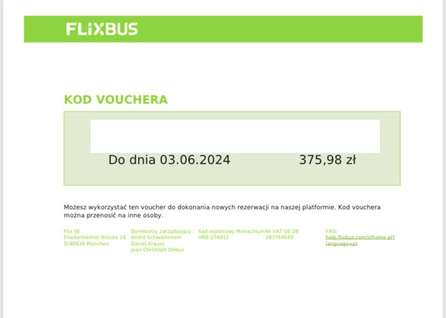 Voucher Flixbus 375 zł do 3.06.2024