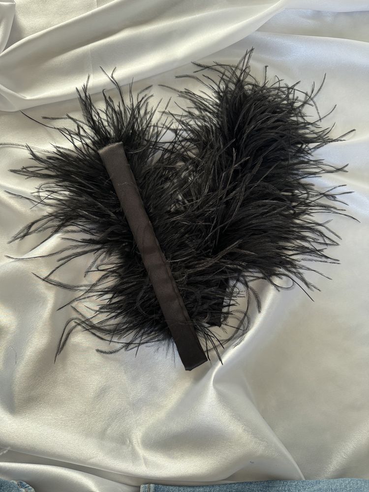 Czarne bransoletki z piór strusich dodatek do mankietów handmade