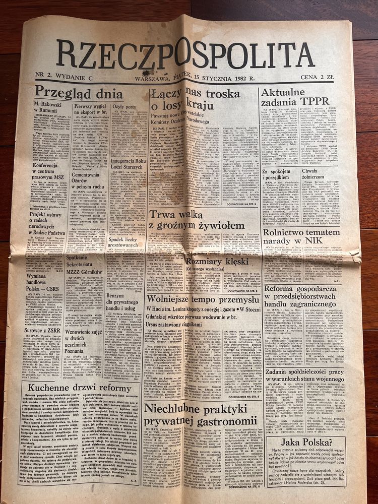 Gazeta Rzeczpospolita z 15.01.1082