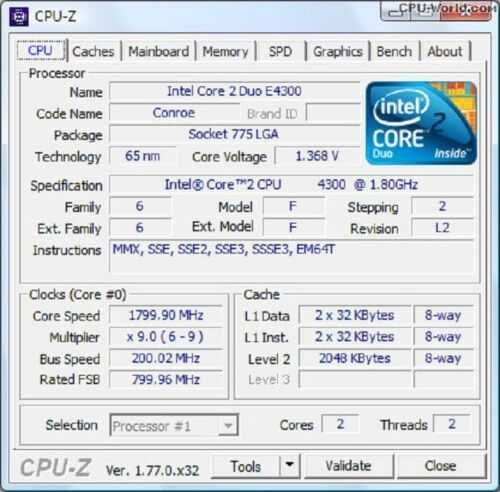 775, core2duo e4300 2 ядра