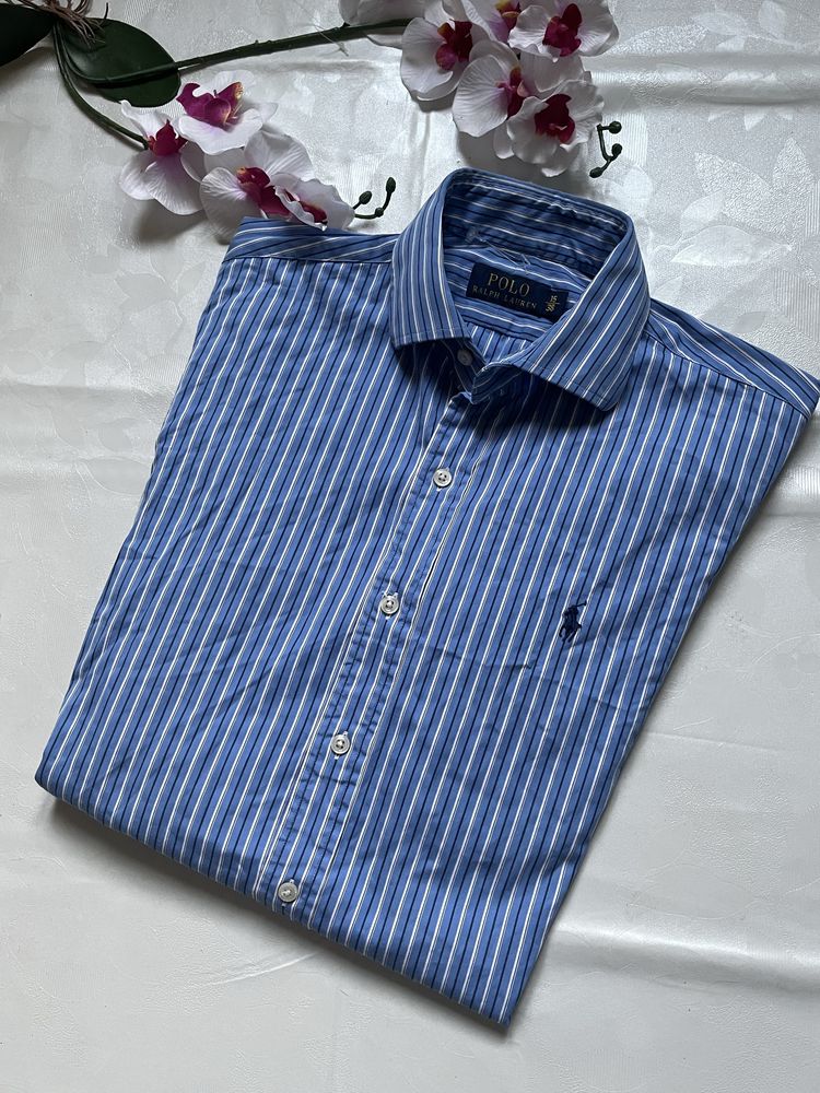 Ralph Lauren polo koszula niebieska paski 38 luksusowa cotton 100%