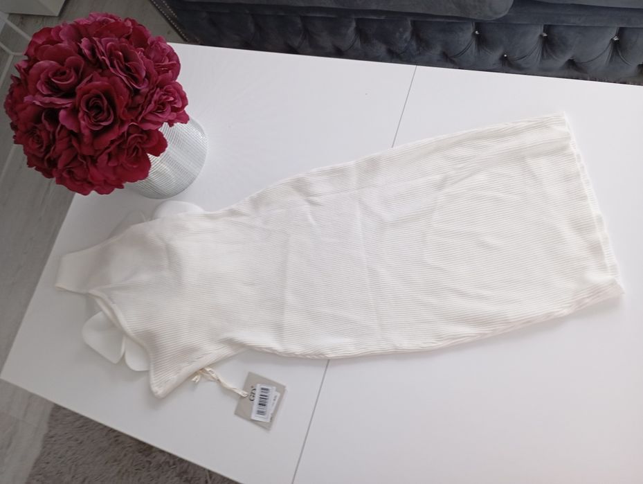 Sukienka letnia elegancka kwiat 3d Andżela nowa bez metki kremowa