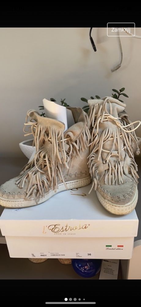 Buty sneakersy koturny wloskie- zamsz naturalny L’estrosa
