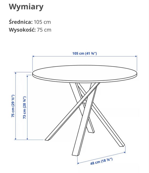 Okragły stół MARIEDAMM z kompletem krzeseł ODGER