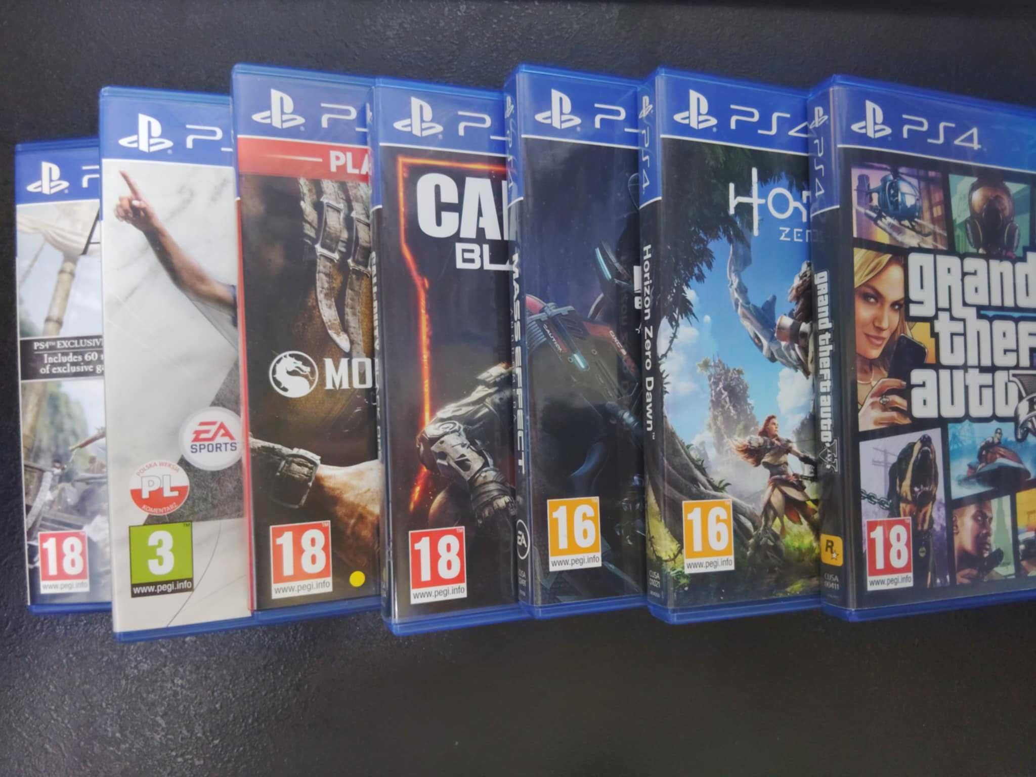 Zestaw 7 gier PS4 Horizon, assassin fifa, mortal, cod, mass effect gta