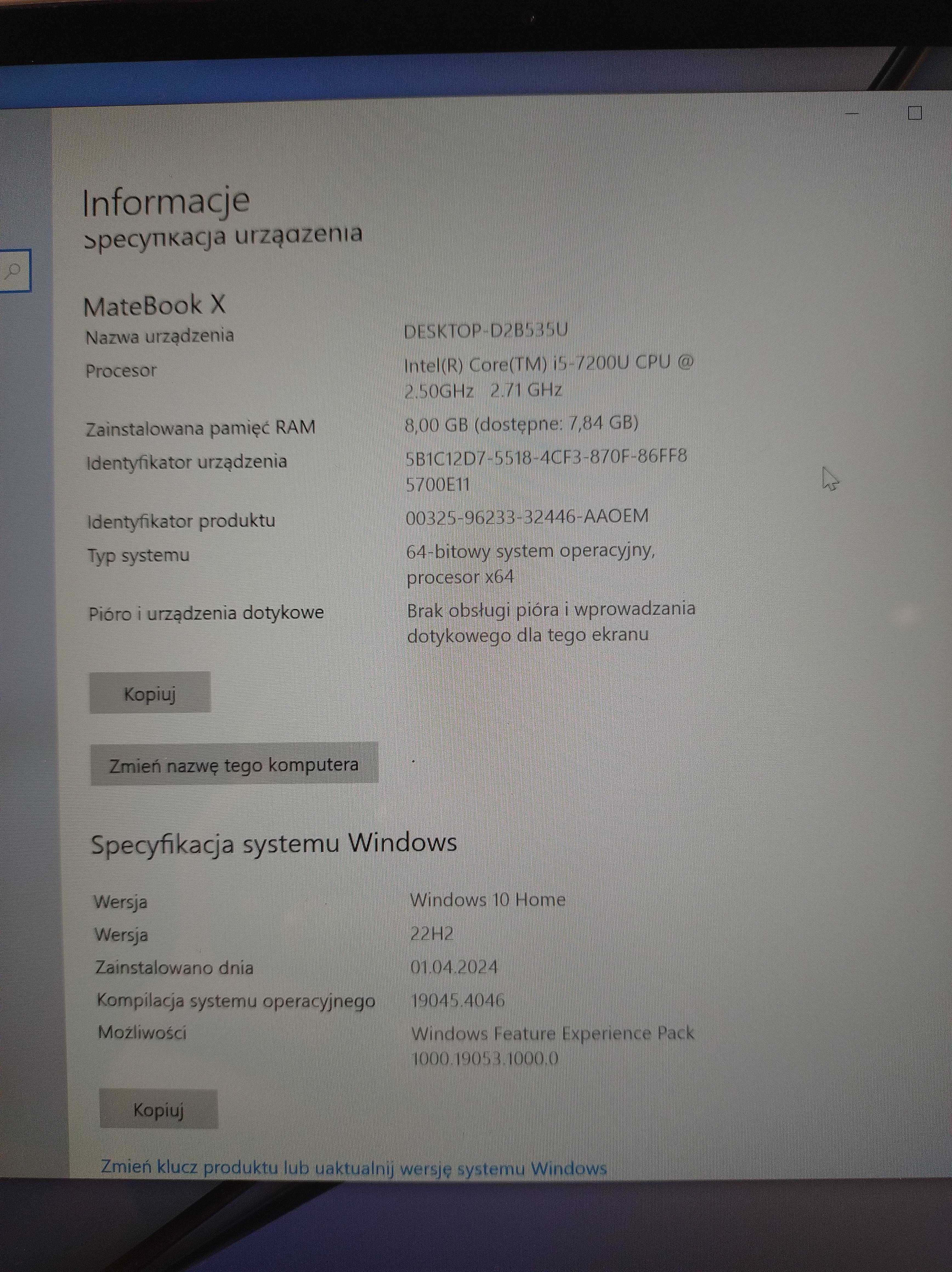 Ultrabook Huawei matebook X 13 cali
