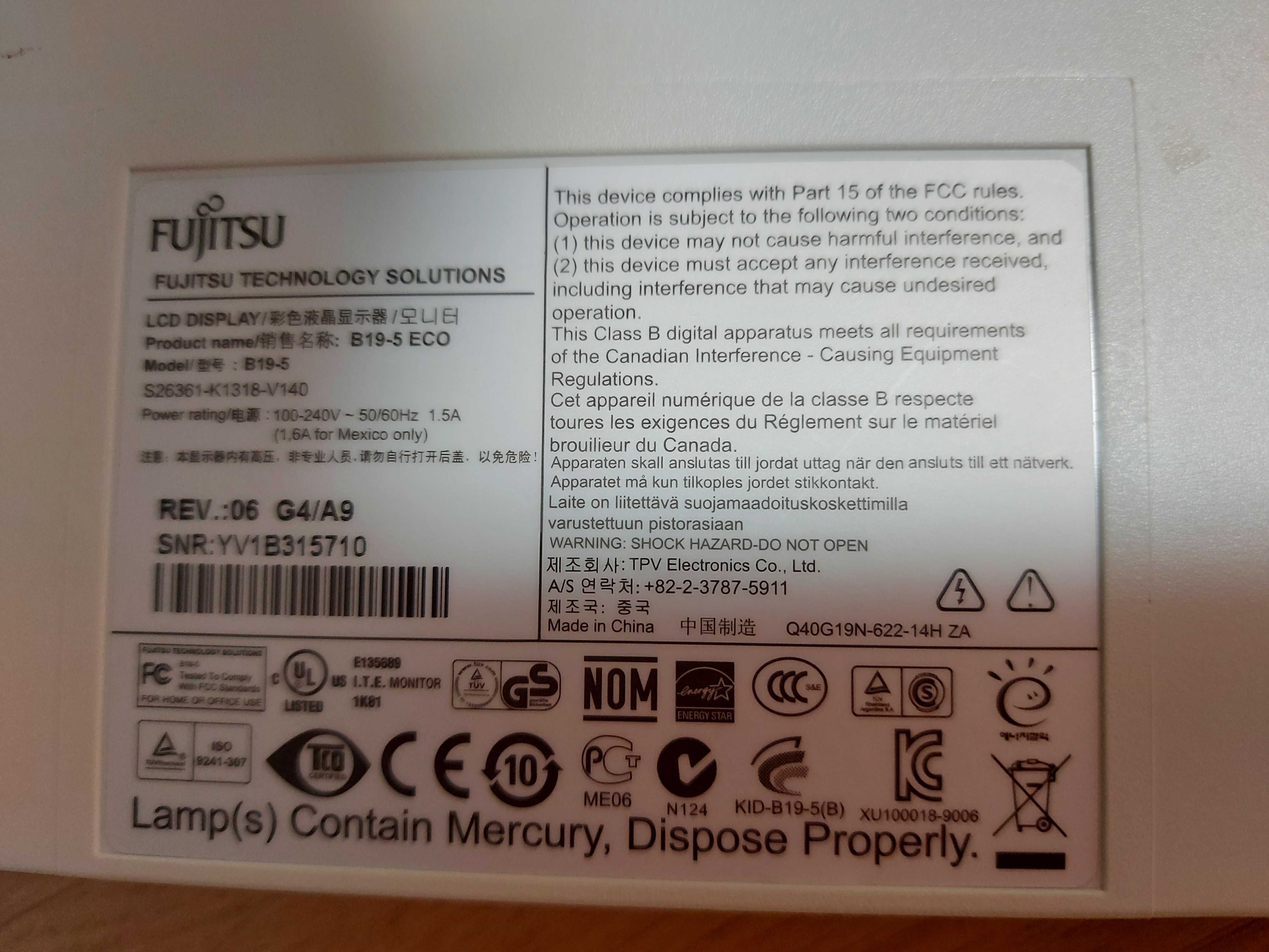 Monitor Fujitsu branco flat, 19 pol