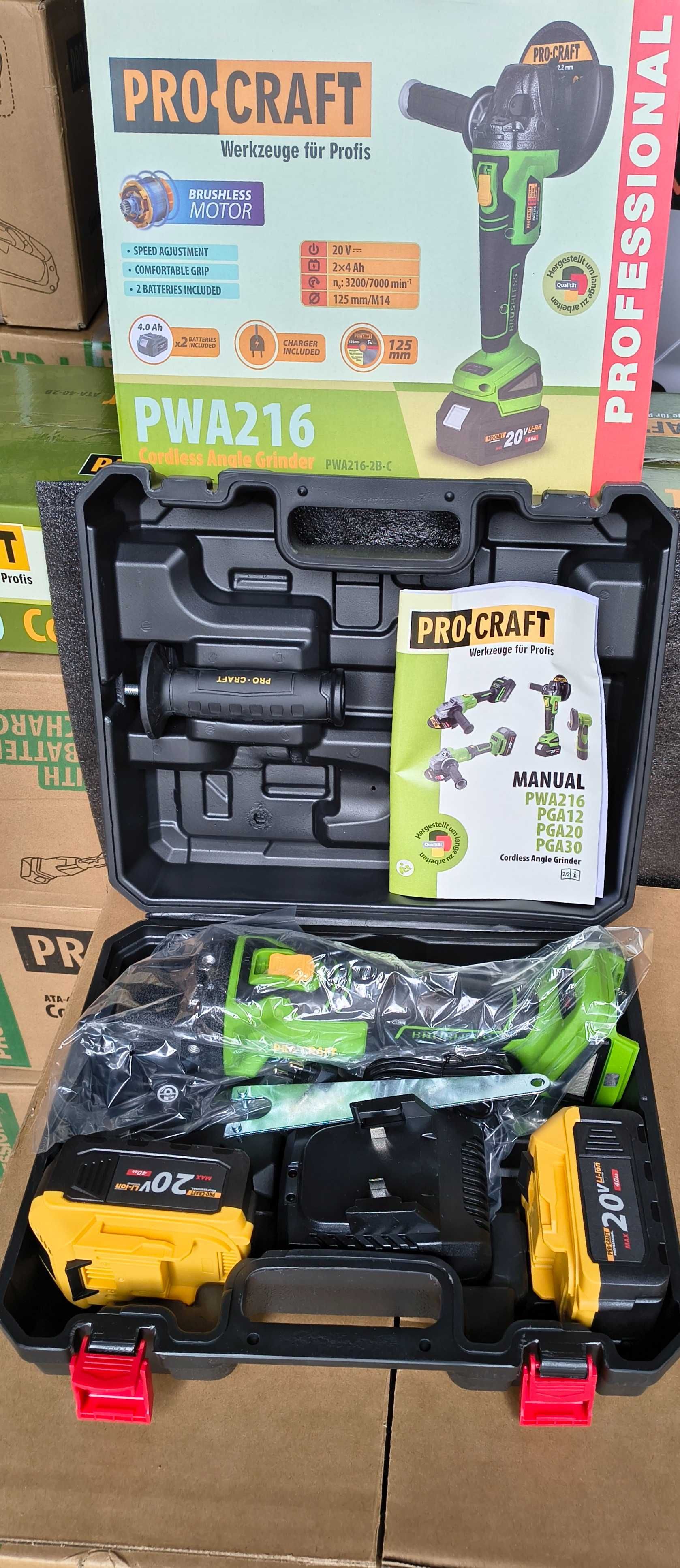 Procraft Pwa216 безщіткова акумуляторна болгарка  +кейс