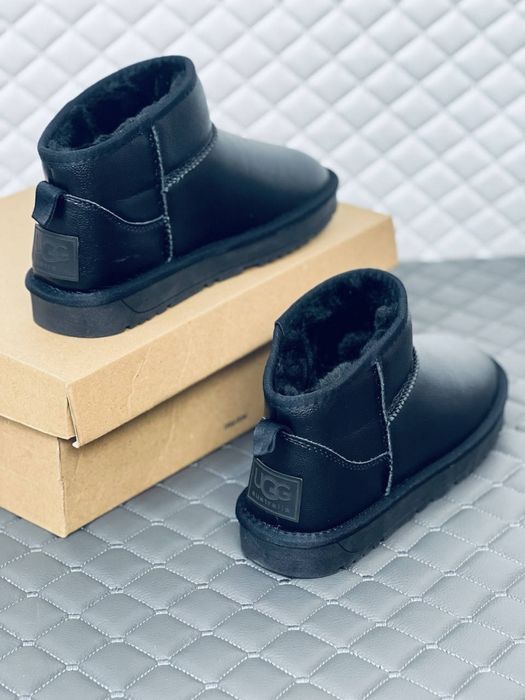 Мужские кожаные ульира мини угг Ugg ultra mini leather black