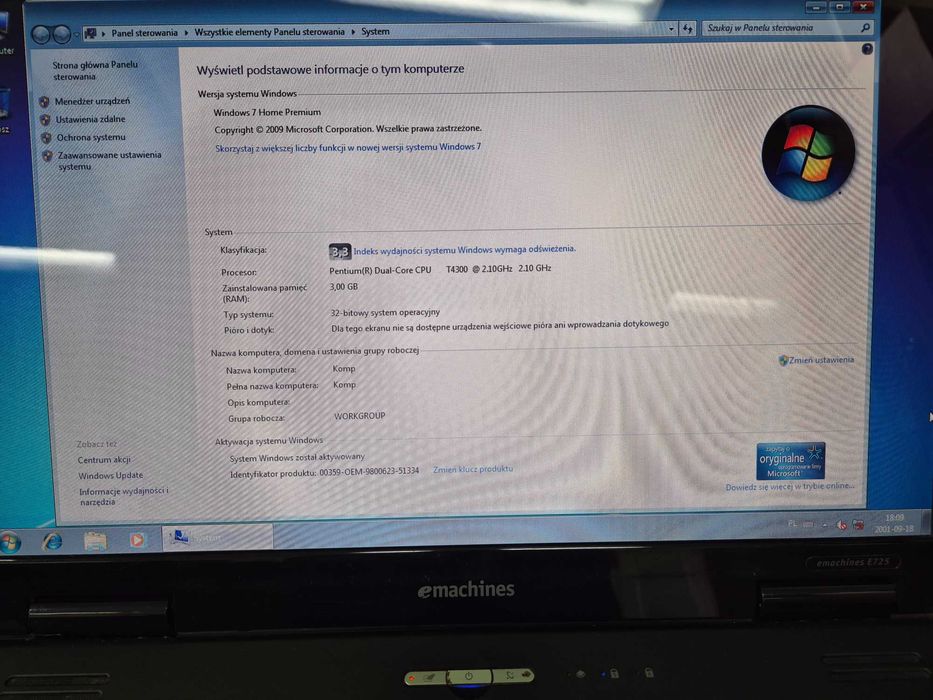 Laptop ACER eMachines E725