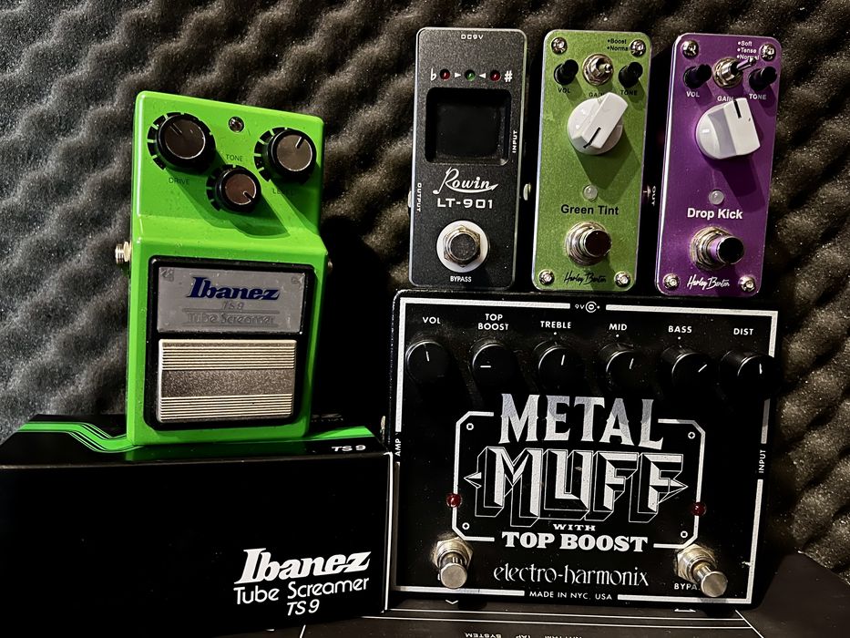Ibanez Tube Screamer TS9 + EH Metal Muff +HB Drop Kick + HB Green Tint