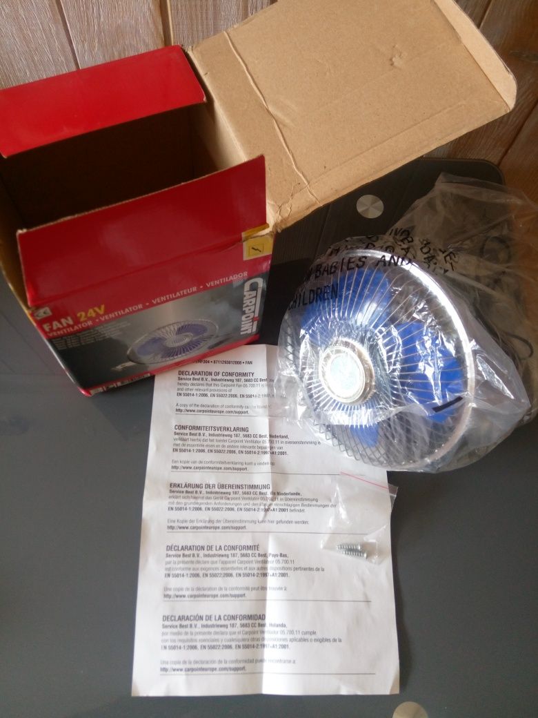 Nowiutki Wentylator 24V z Deklaracja Odpowiedzialności firmy Carpoint