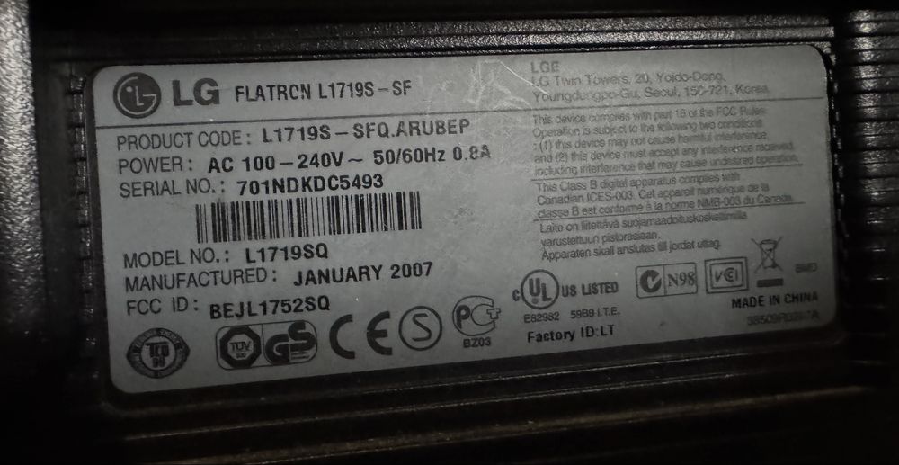 Монітор LG FLATRON L1719S