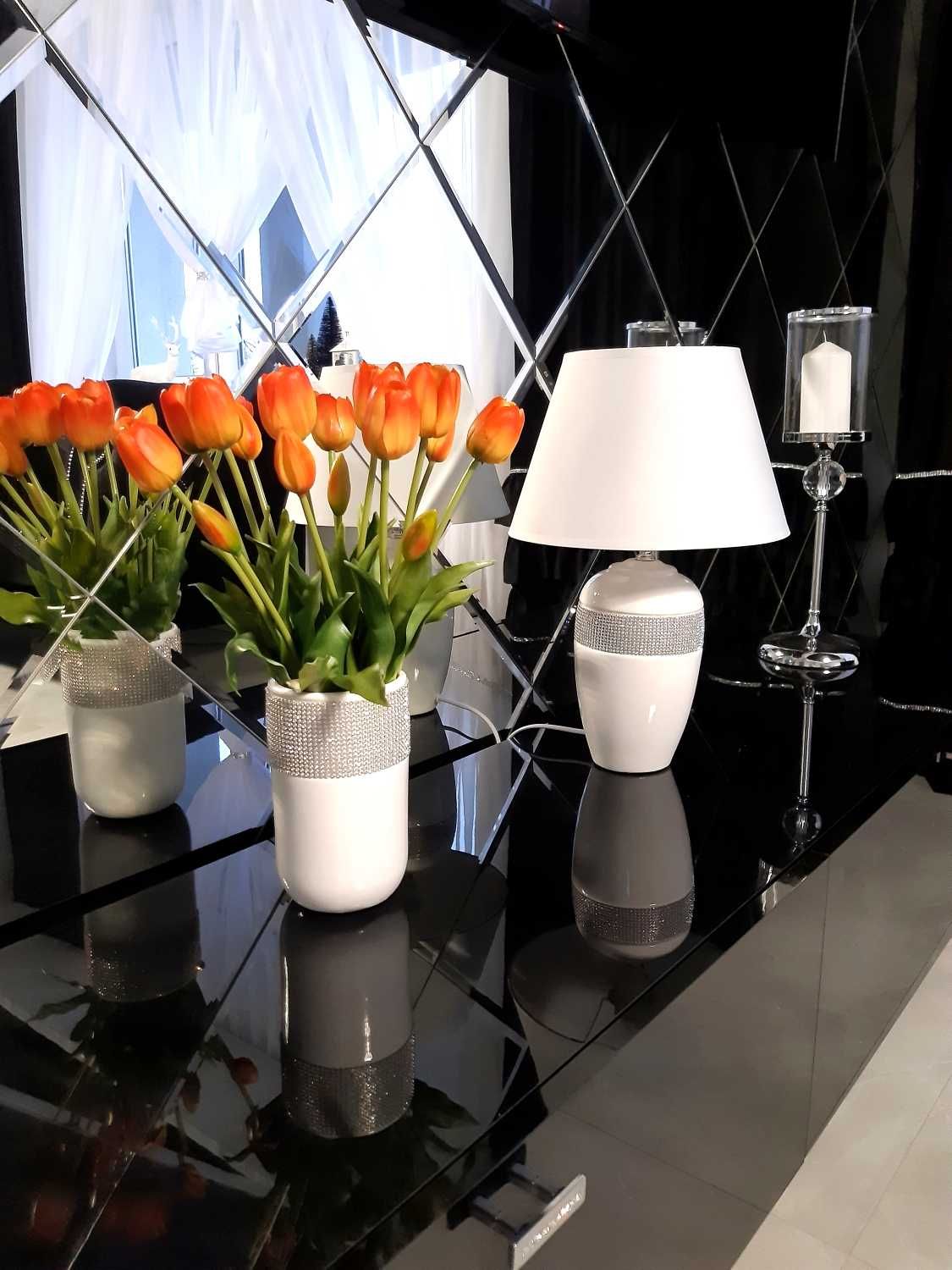 Lampka nocna biała lampa stołowa nowoczesna do salonu sypialni glamour
