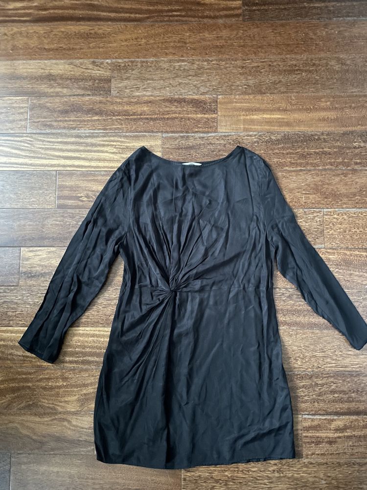 H& M mała czarna sukienka długie rękawy 44 nowa drapowana z twistem