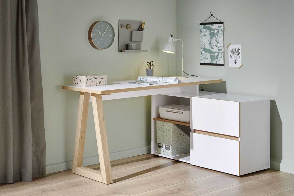 Biurko narożne Jahnke 140 x 110 x 76 cm białe Club C 145 E