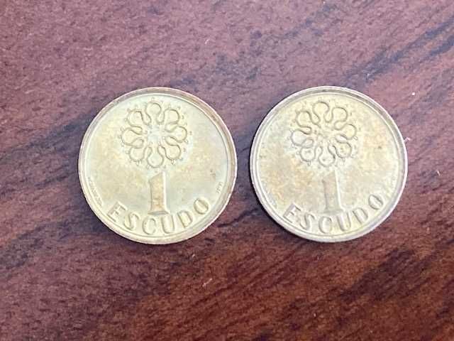 6 moedas de 1 escudo, latão níquel, módulo menor; oferta de 2 moedas