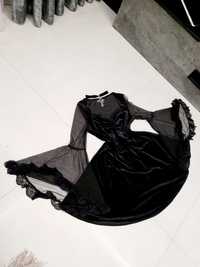 Czarna aksamitna welurowa Wiktoriańska sukienka gorsetowa Alternative