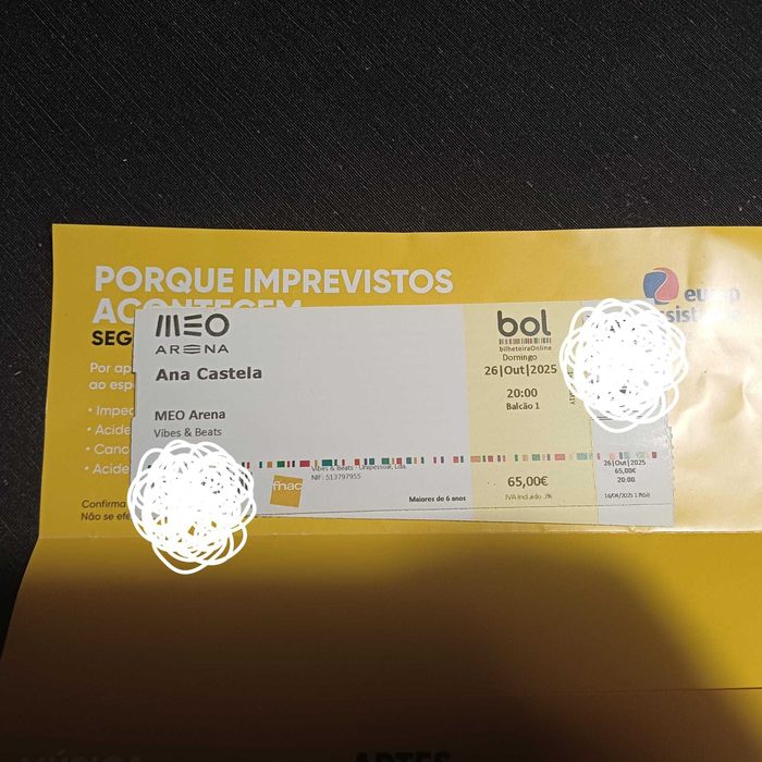Ana Castela - Vendo 2 Bilhetes Fisicos - Balcao 1 - Meo Arena Lisboa