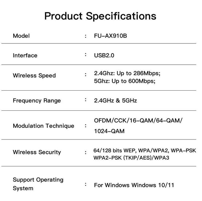 USB адаптер FENVI AX900 WiFi6 + Bluetooth 5.4, двохдіапазонний 2.4/5
