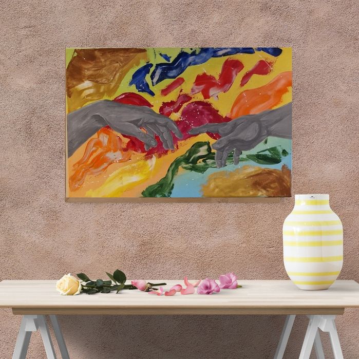 Pintura original e única Criação de Adão com acrílico em tela 90x60