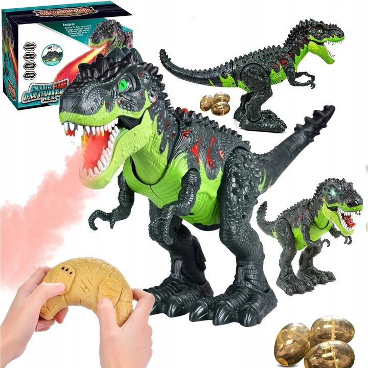 Duży Dinozaur Sterowany Robot T-rex Znosi Jaja Chodzi Para Ryczy Świec