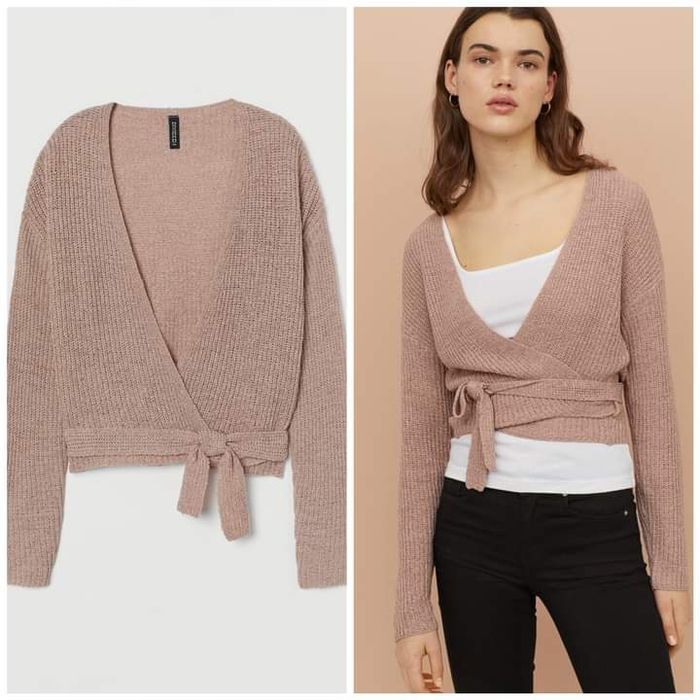H&M S Krardigan kolor kawa z mlekiem ala ręcznie robiony na drutach