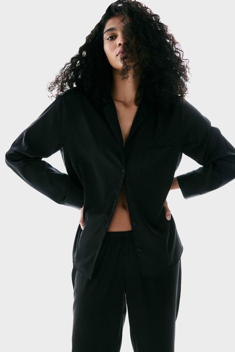 Piżama Bluzka koszulowa ze spodniami L nowa kolekcja czarna PROMOCJA