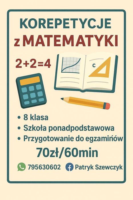 Korepetycje z matematyki 8 klasa/liceum/matura podst/rozsz od września