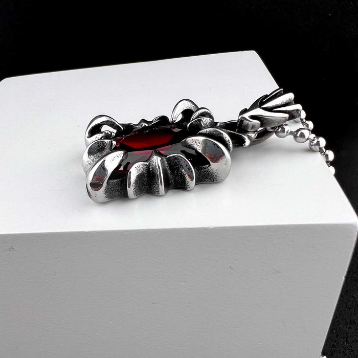 Кулон підвіска панк готика медична сталь чорний червоний камінь