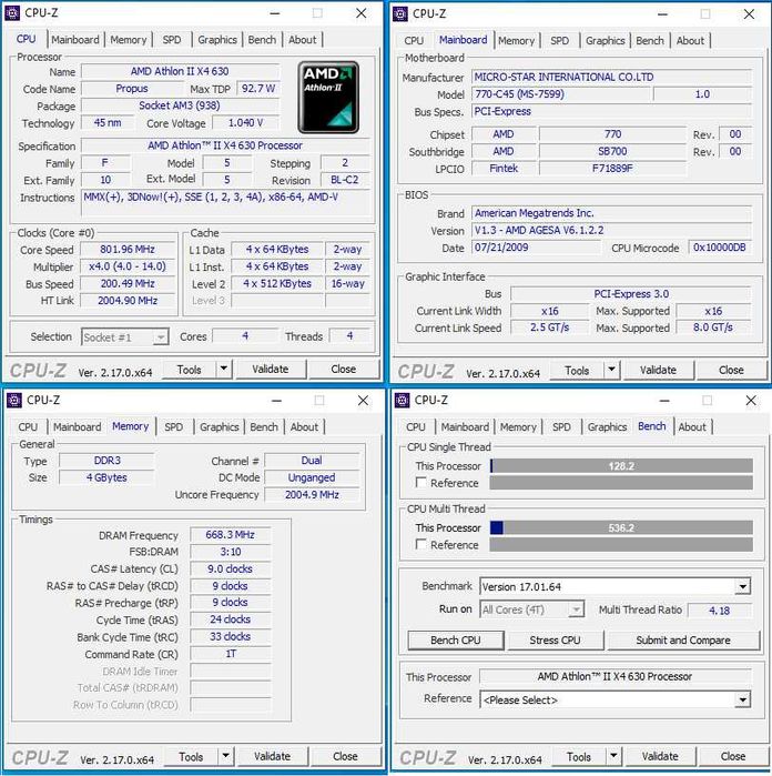 Комплект Процеcор Athlon 630 + Мат. плата MSI 770-C45 + ОЗП 4 ГБ