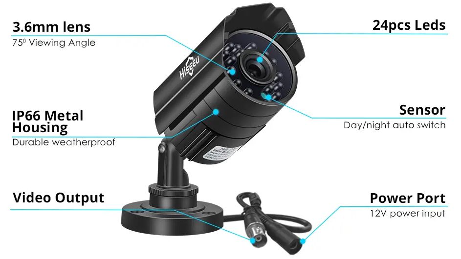 Câmera Vigilância Exterior • AHD • 5MP • Para Box CCTV • Visão Noturna