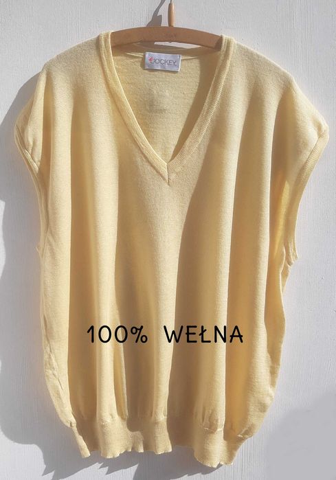 Wełniana kamizelka sweter bez rękawów 100% wełny Woolmark Jockey r.56